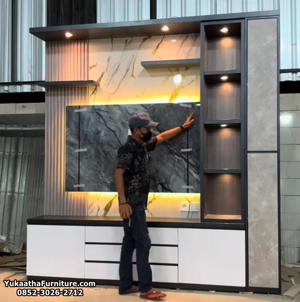 Backdrop TV Custom Minimalis Tinggi 250cm Premium